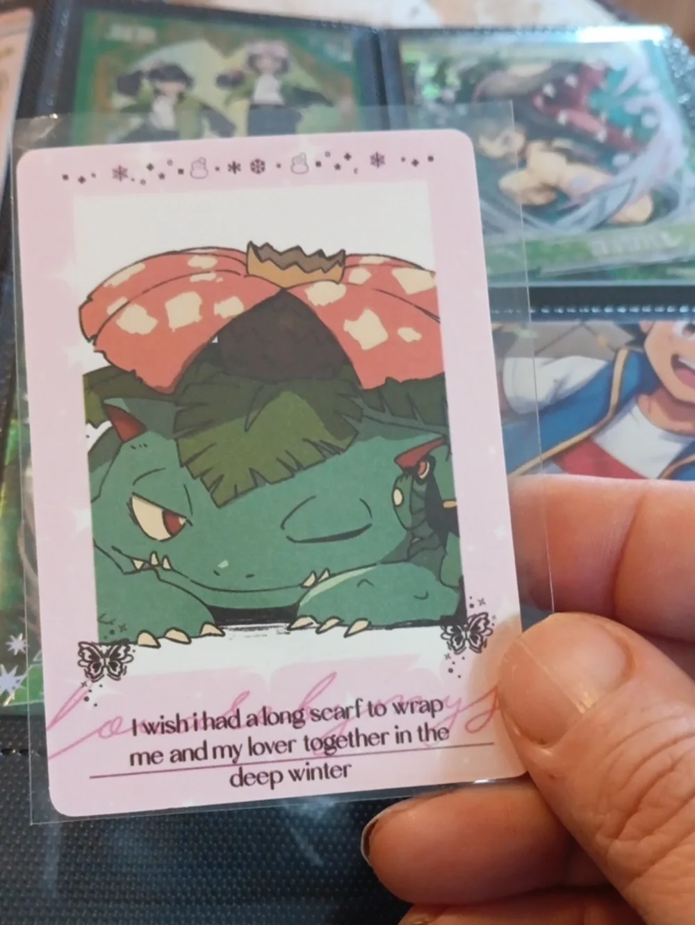 Pokemon Venusaur Card with Green Artwork and Pink Frame